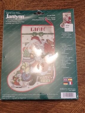 Janlynn Whispering to Santa Cross-Stitch Stocking Kit - Red/Green